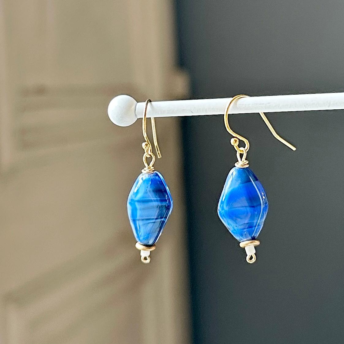 14kgfフランスヴィンテージビーズの一粒ピアス・ブルー | 4枚目