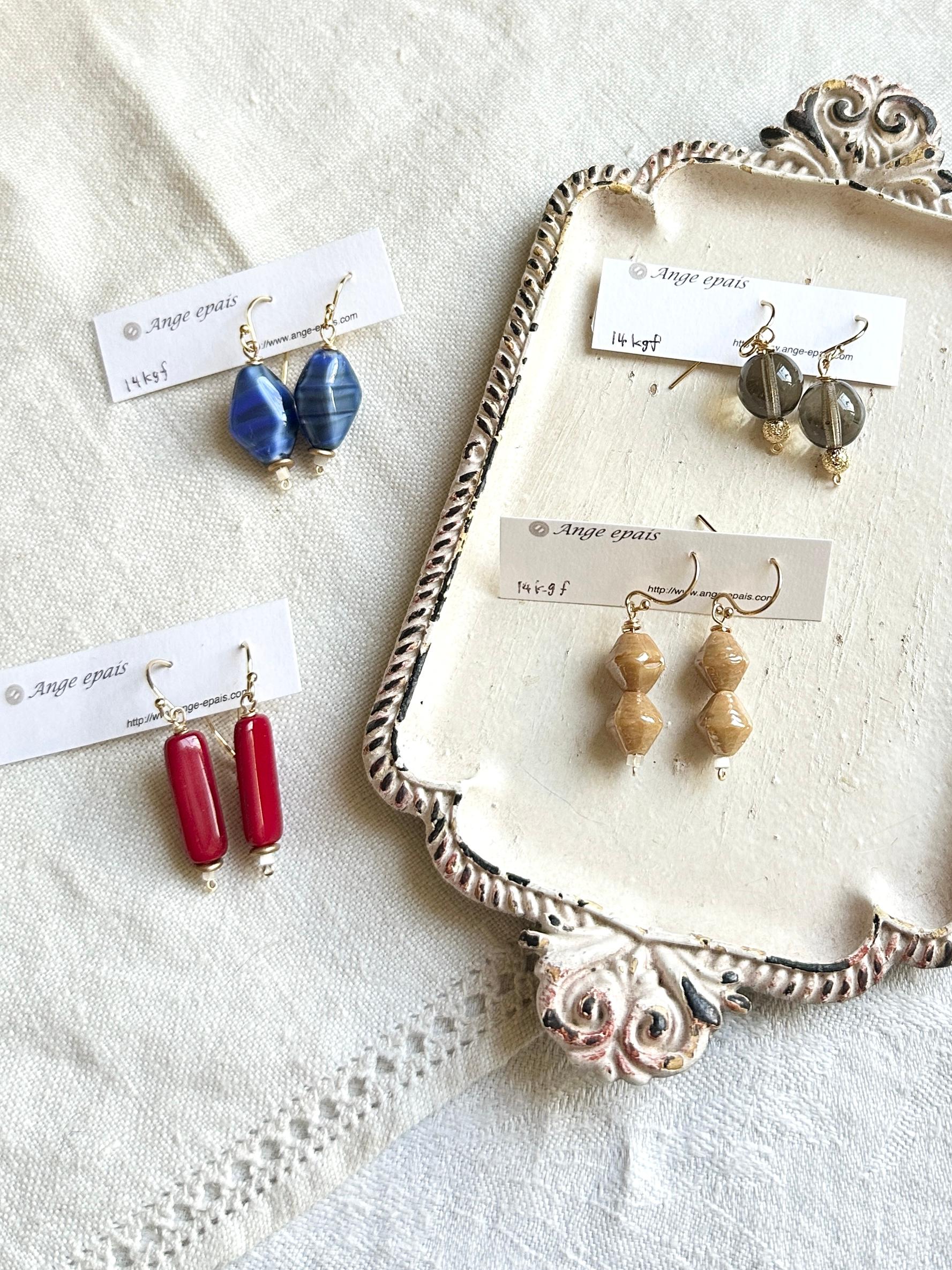 14kgfフランスヴィンテージビーズの一粒ピアス・ブルー | 7枚目