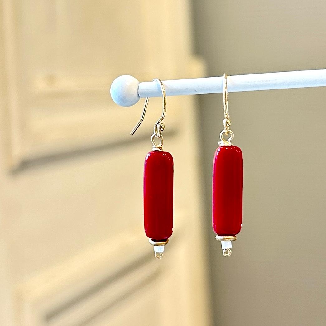 14kgfフランスヴィンテージビーズの一粒ピアス・レッド | 4枚目