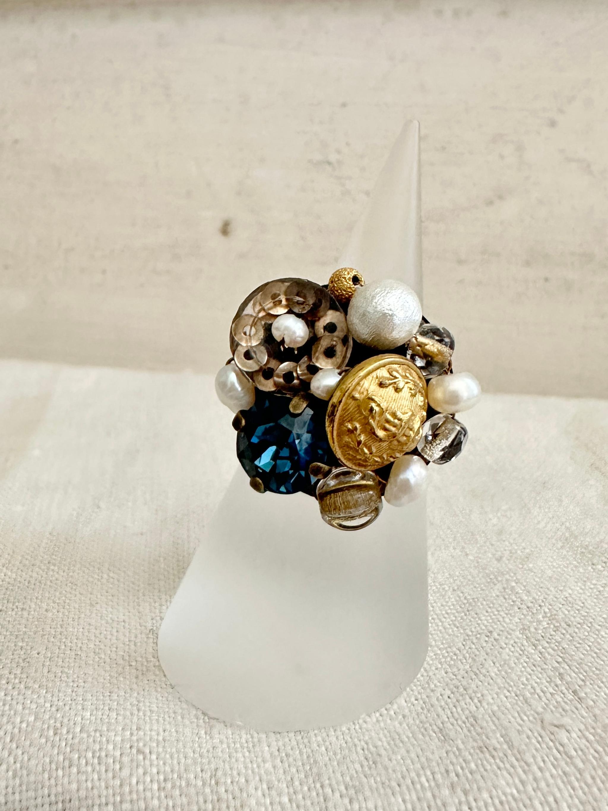 アンティークパーツのデコラティブリング・ブラックネイビー | 3枚目