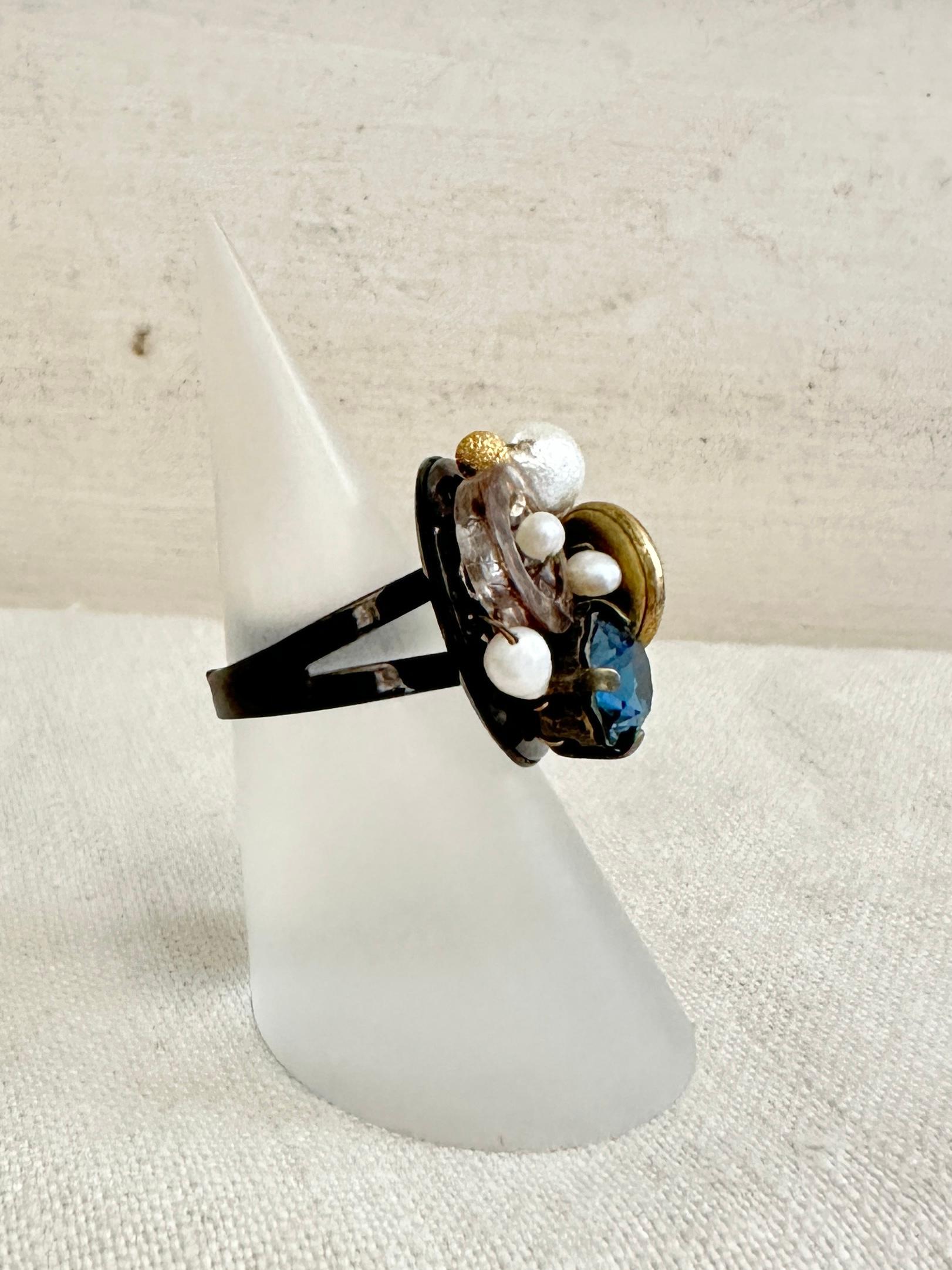 アンティークパーツのデコラティブリング・ブラックネイビー | 4枚目