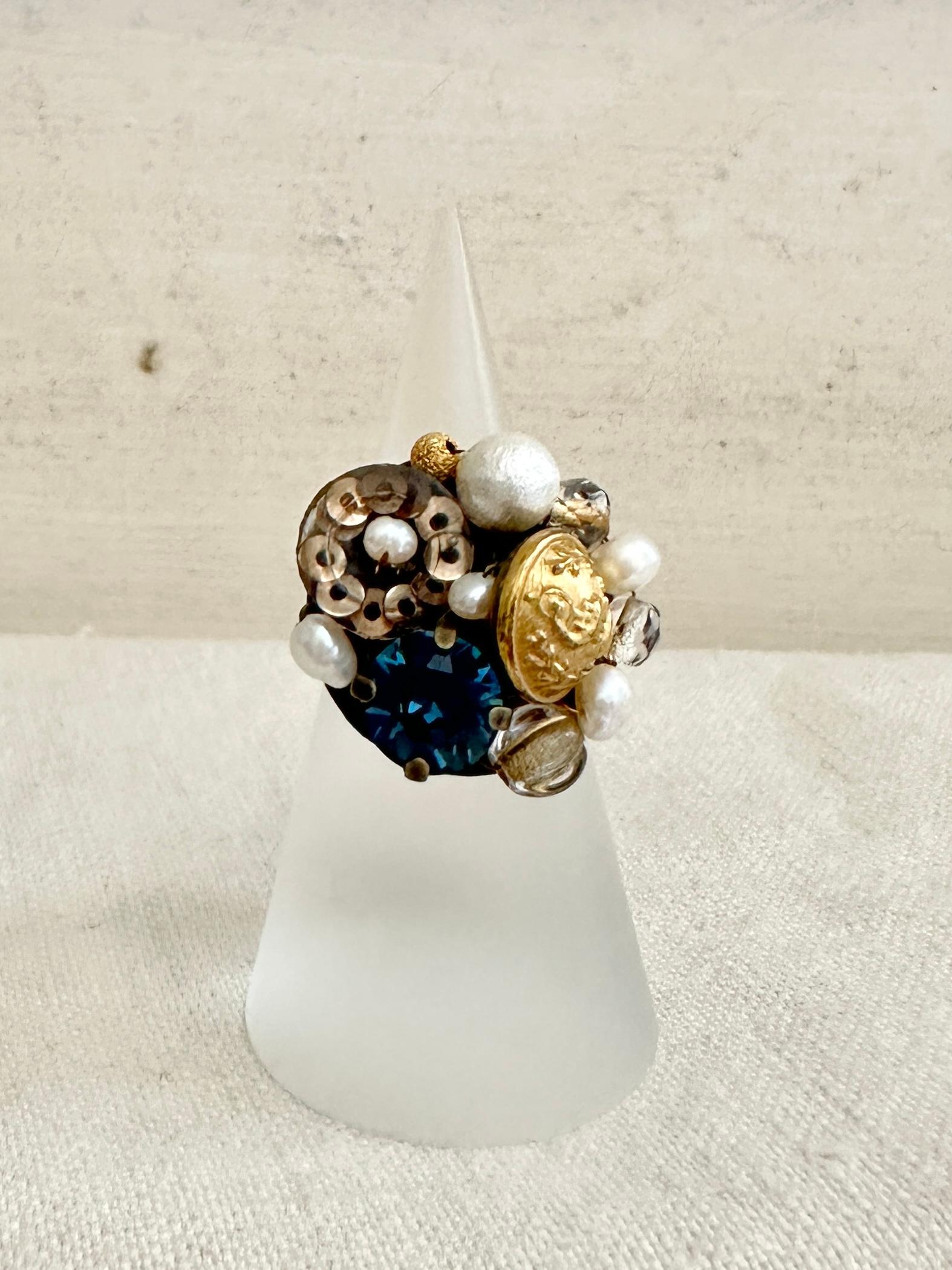 アンティークパーツのデコラティブリング・ブラックネイビー | 6枚目