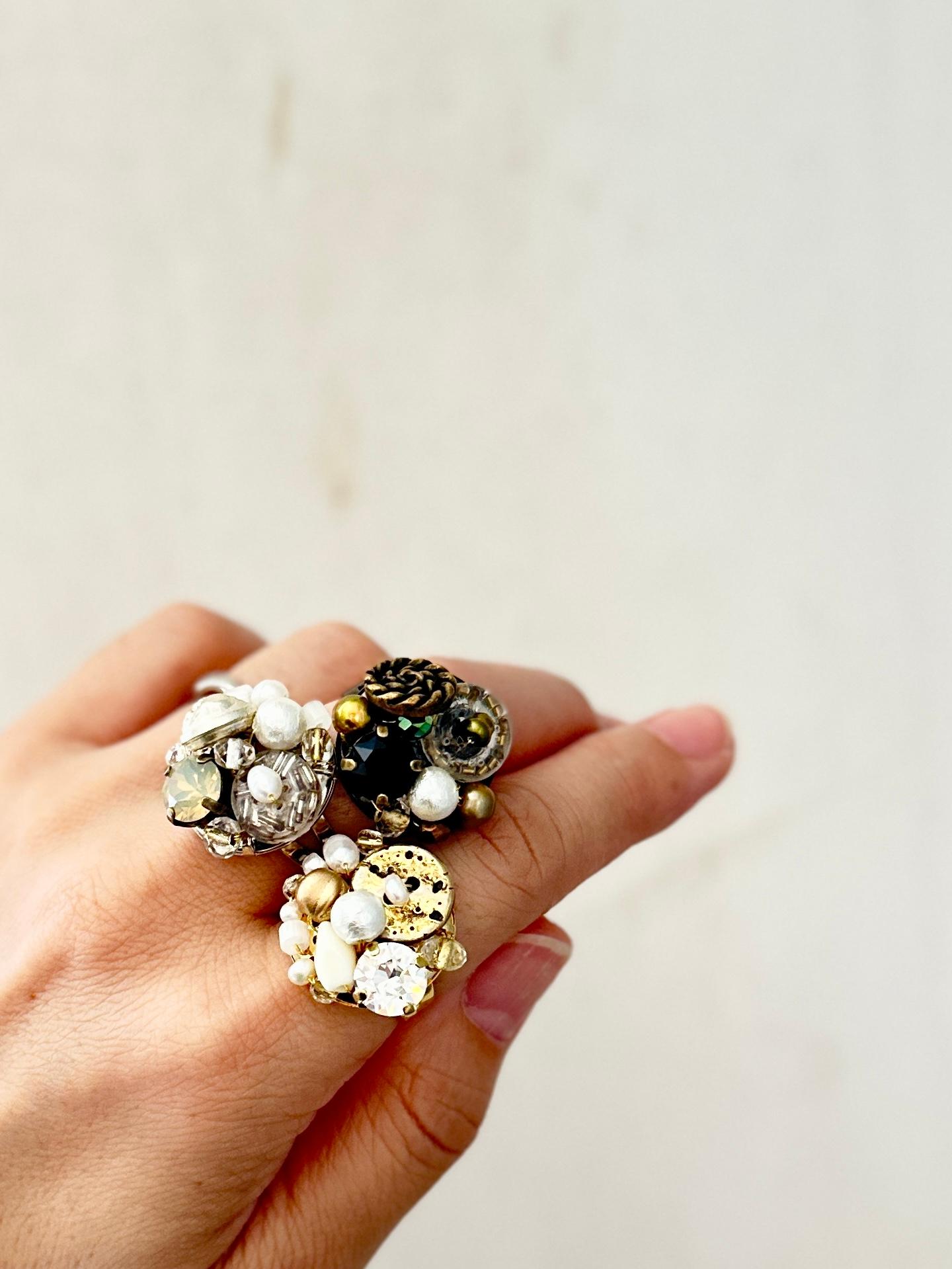 アンティークパーツのデコラティブリング・ブラックネイビー | 7枚目