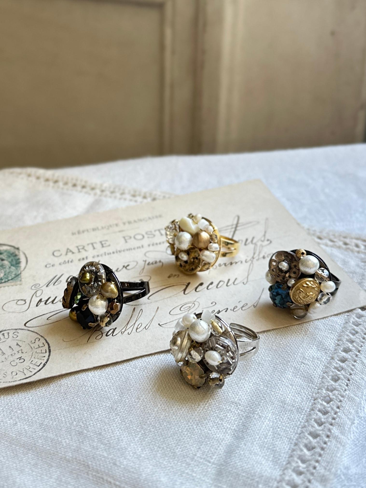 アンティークパーツのデコラティブリング・ブラックネイビー | 8枚目