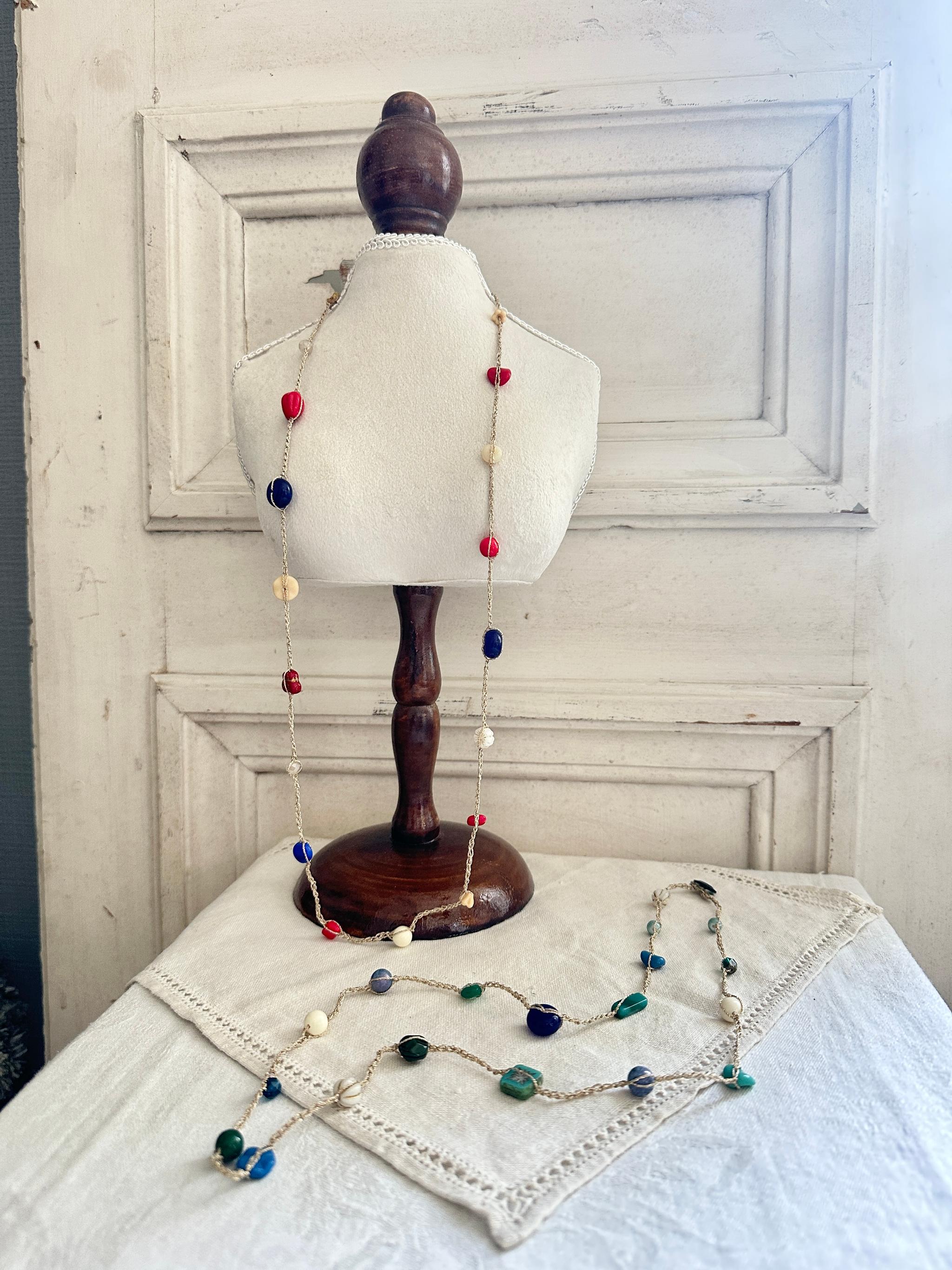 ヨーロッパビーズのカラフルクロシェネックレス少し短めロング・ブルー | 6枚目