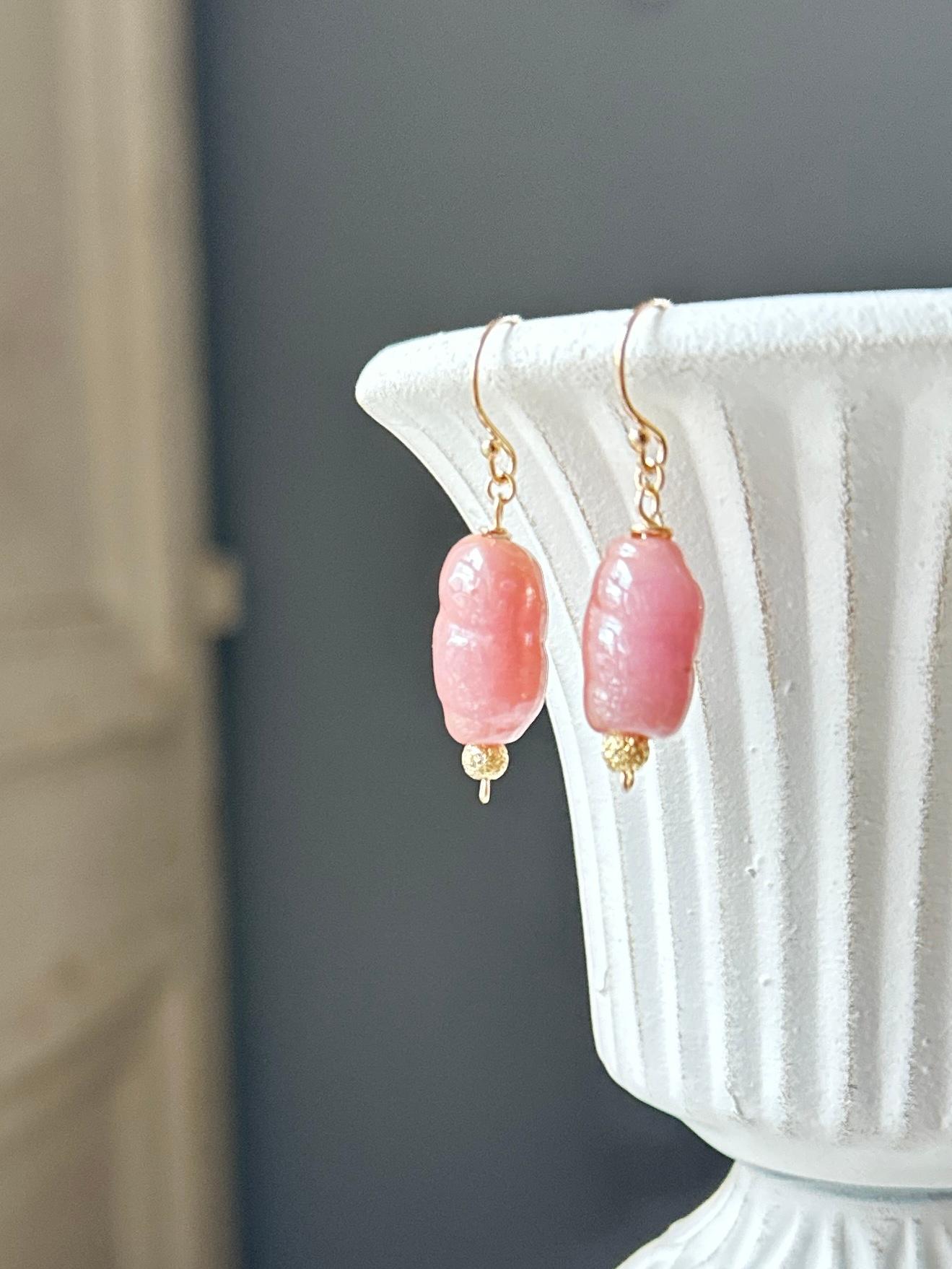 フランスヴィンテージビーズの一粒ピアス14Kgf・ピンク1枚目の画像