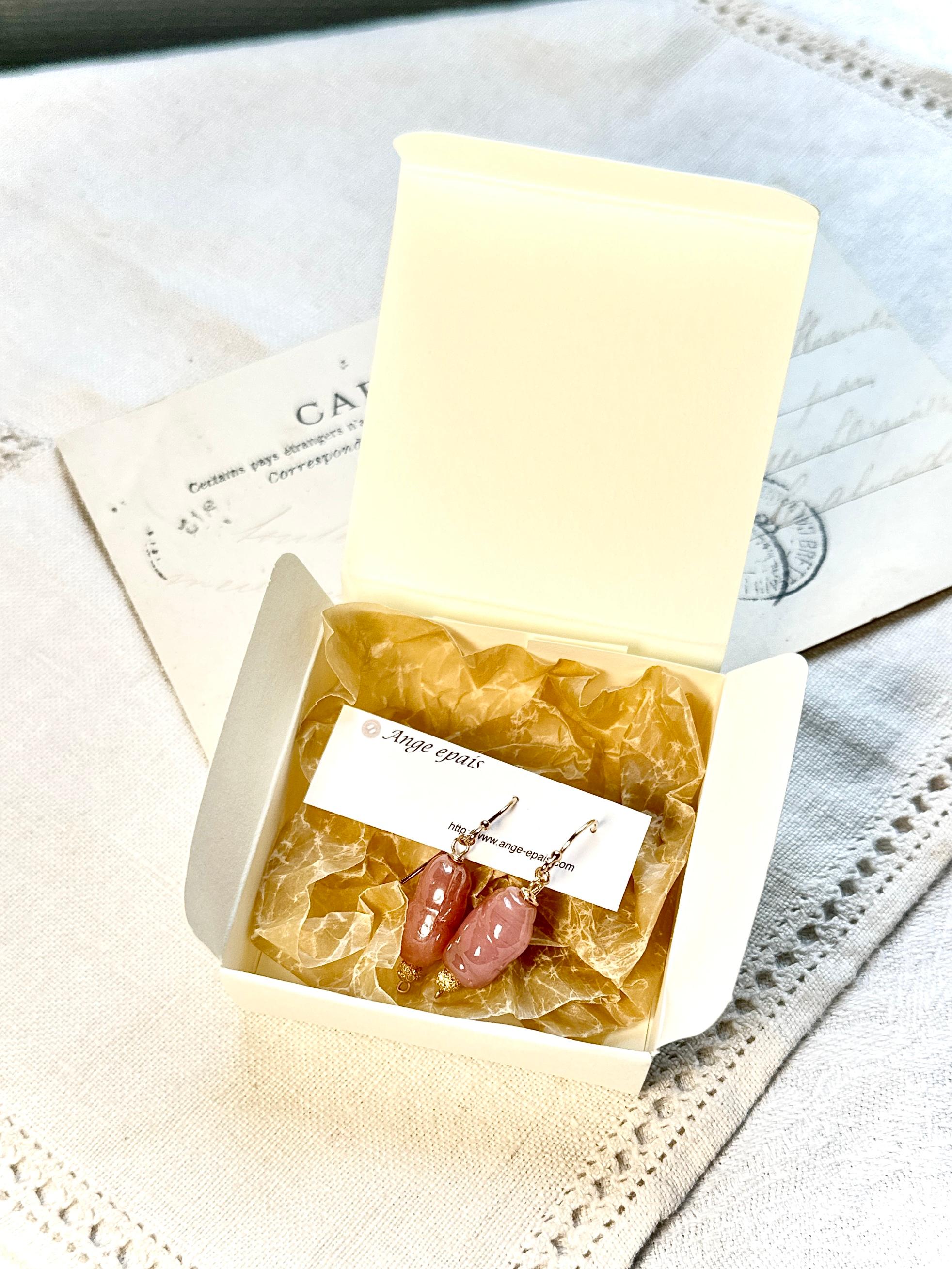 14kgfフランスヴィンテージビーズの一粒ピアス・ピンク | 6枚目