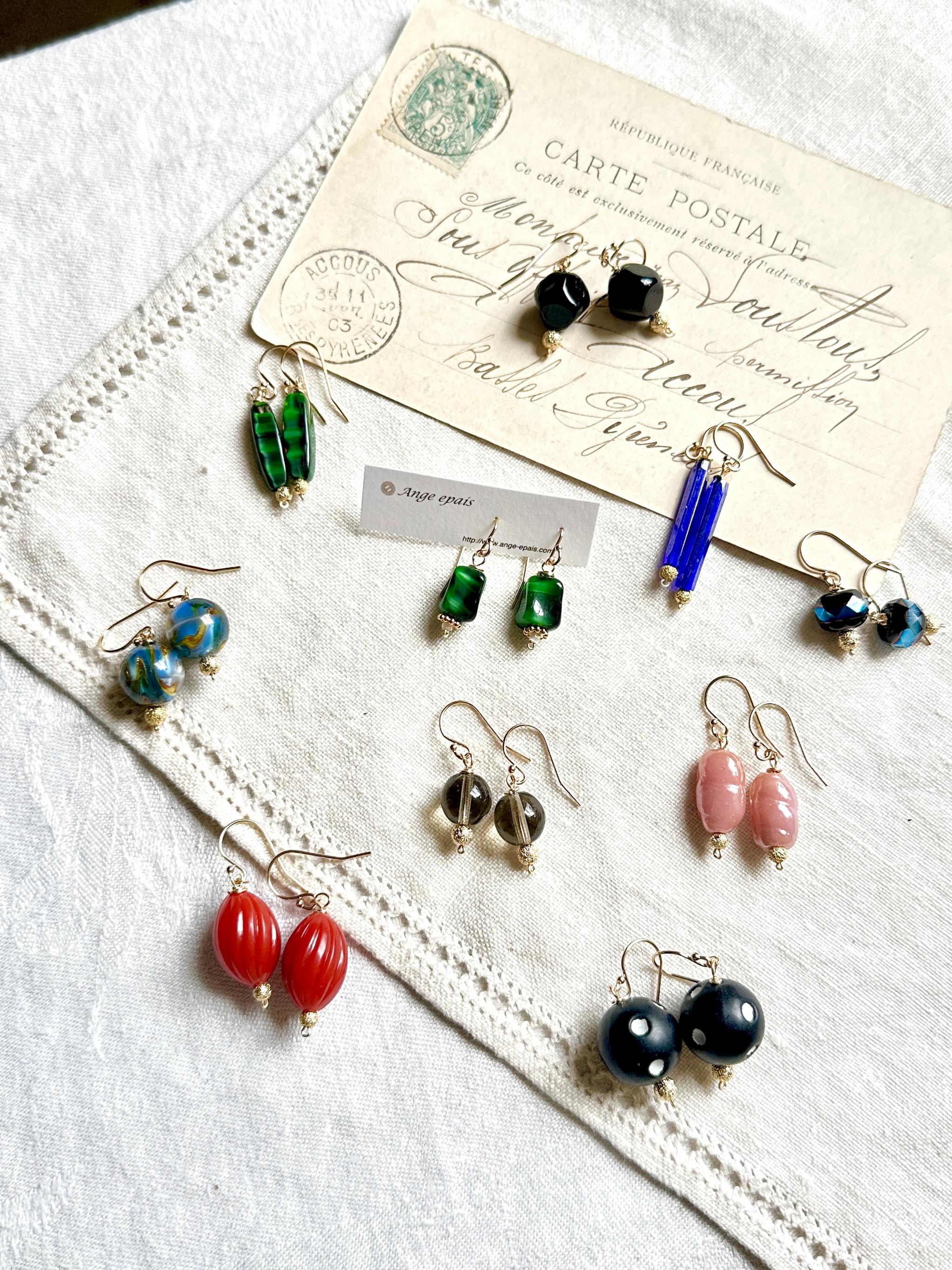 14kgfフランスヴィンテージビーズの一粒ピアス・ピンク | 7枚目