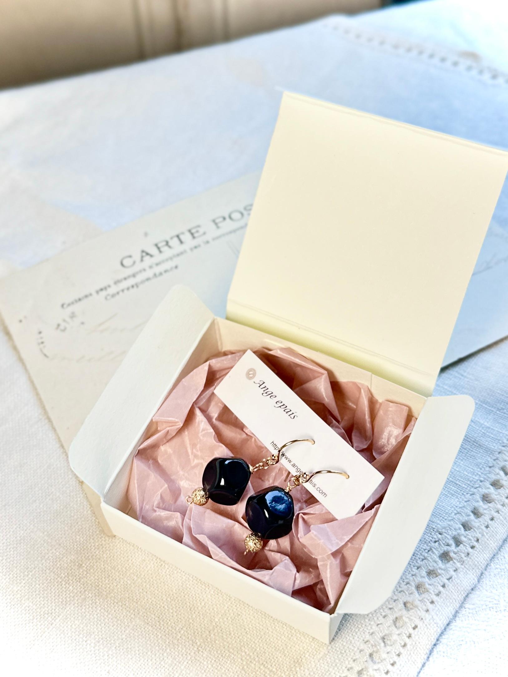 14kgfフランスヴィンテージビーズの一粒ピアス・ブラック | 4枚目