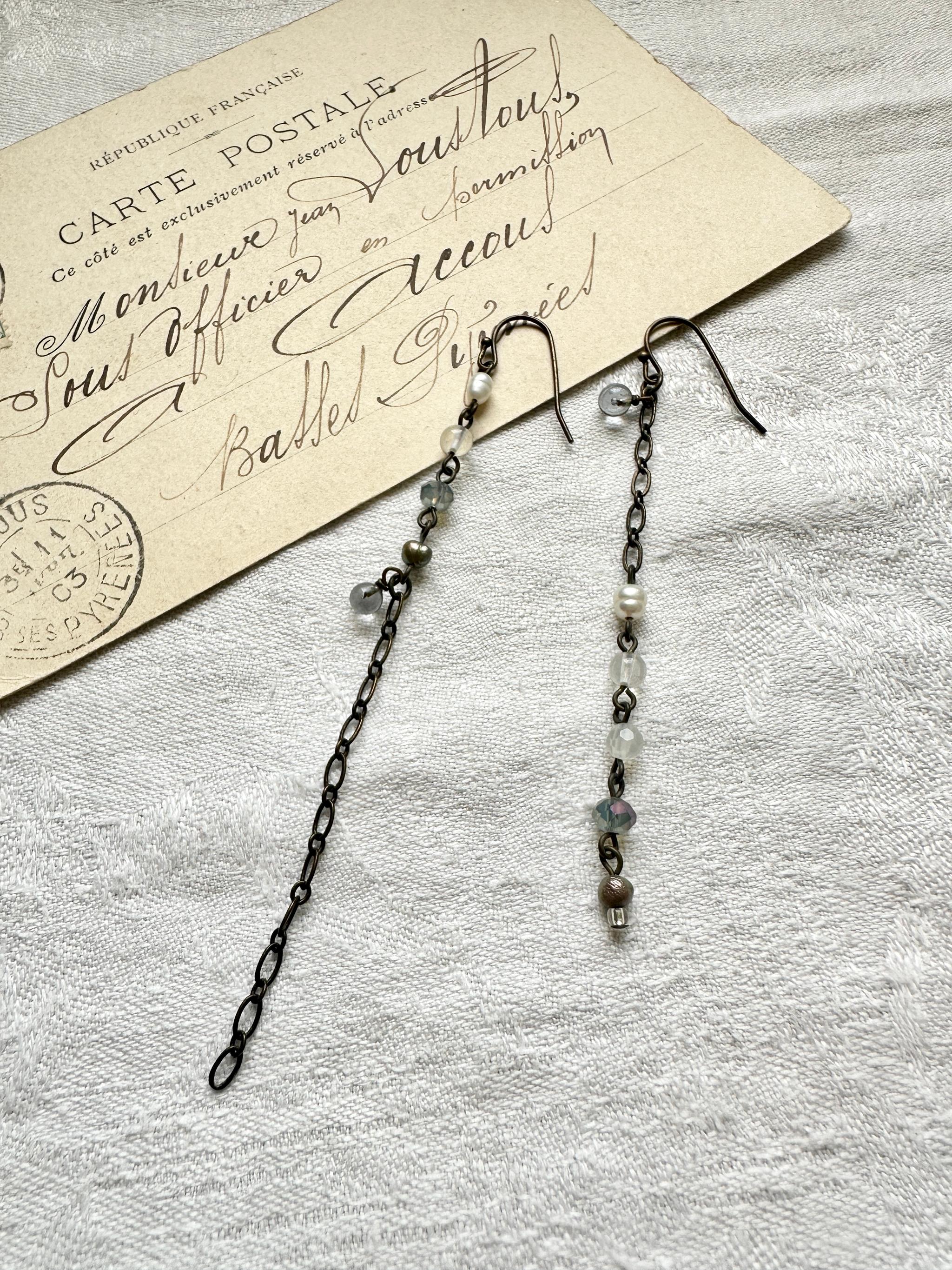 ガラスと天然石のアシメトリーロング耳かざり(ピアス・イヤリング) | 4枚目