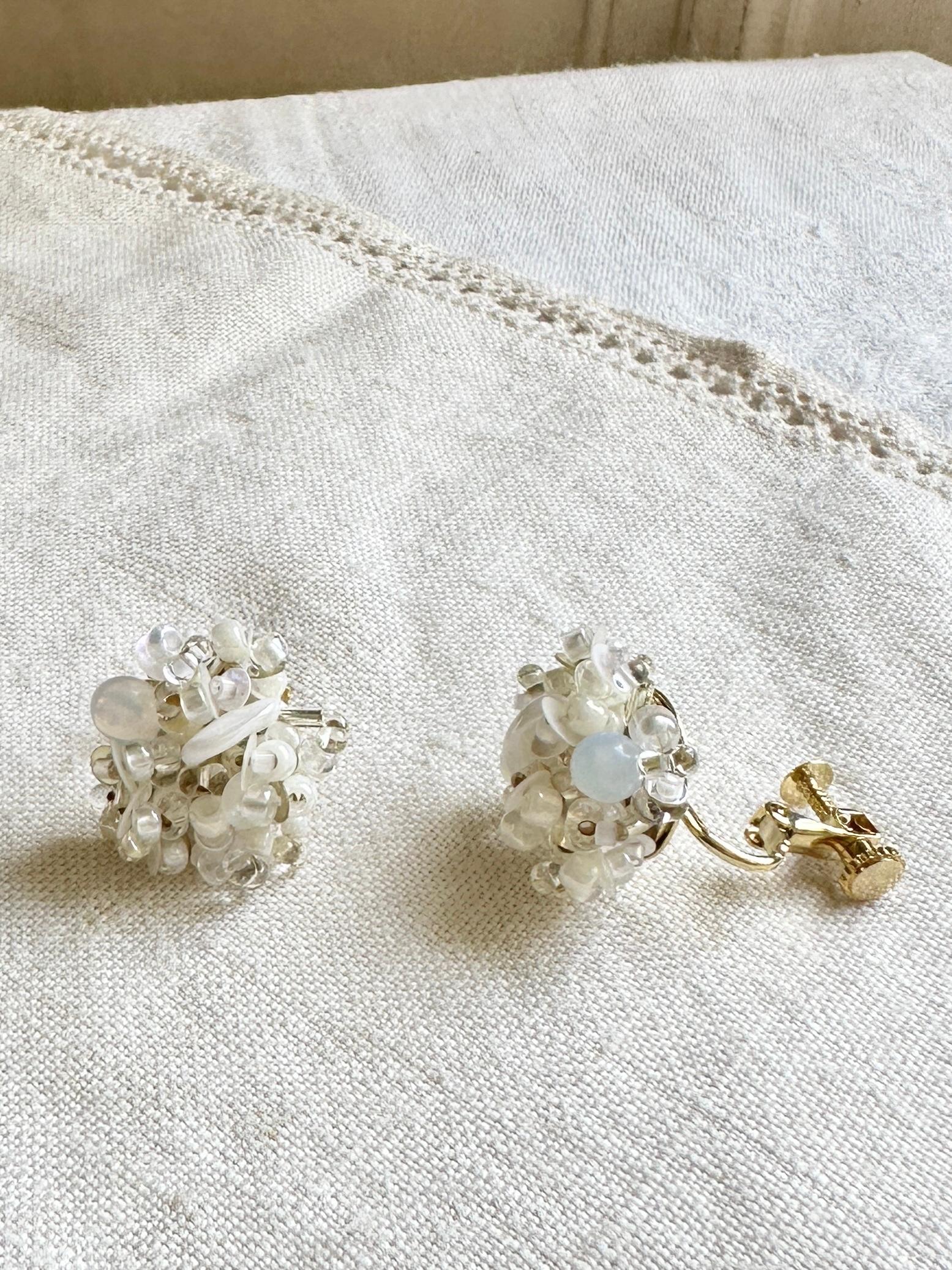 sucreビーズ耳飾り・ホワイト&クリア(ピアス・イヤリング) | 4枚目
