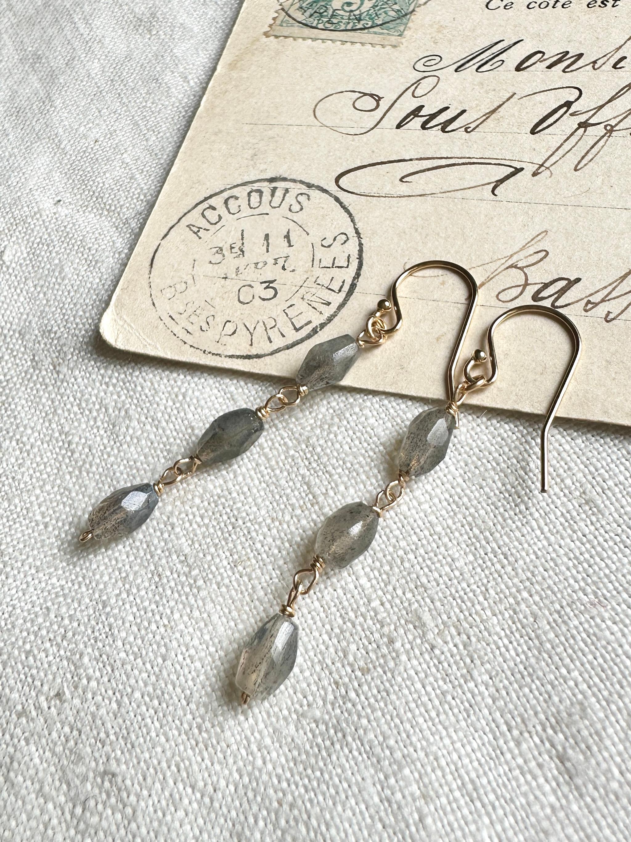 14kgfラブラドライト3ポーションカットピアス | 4枚目