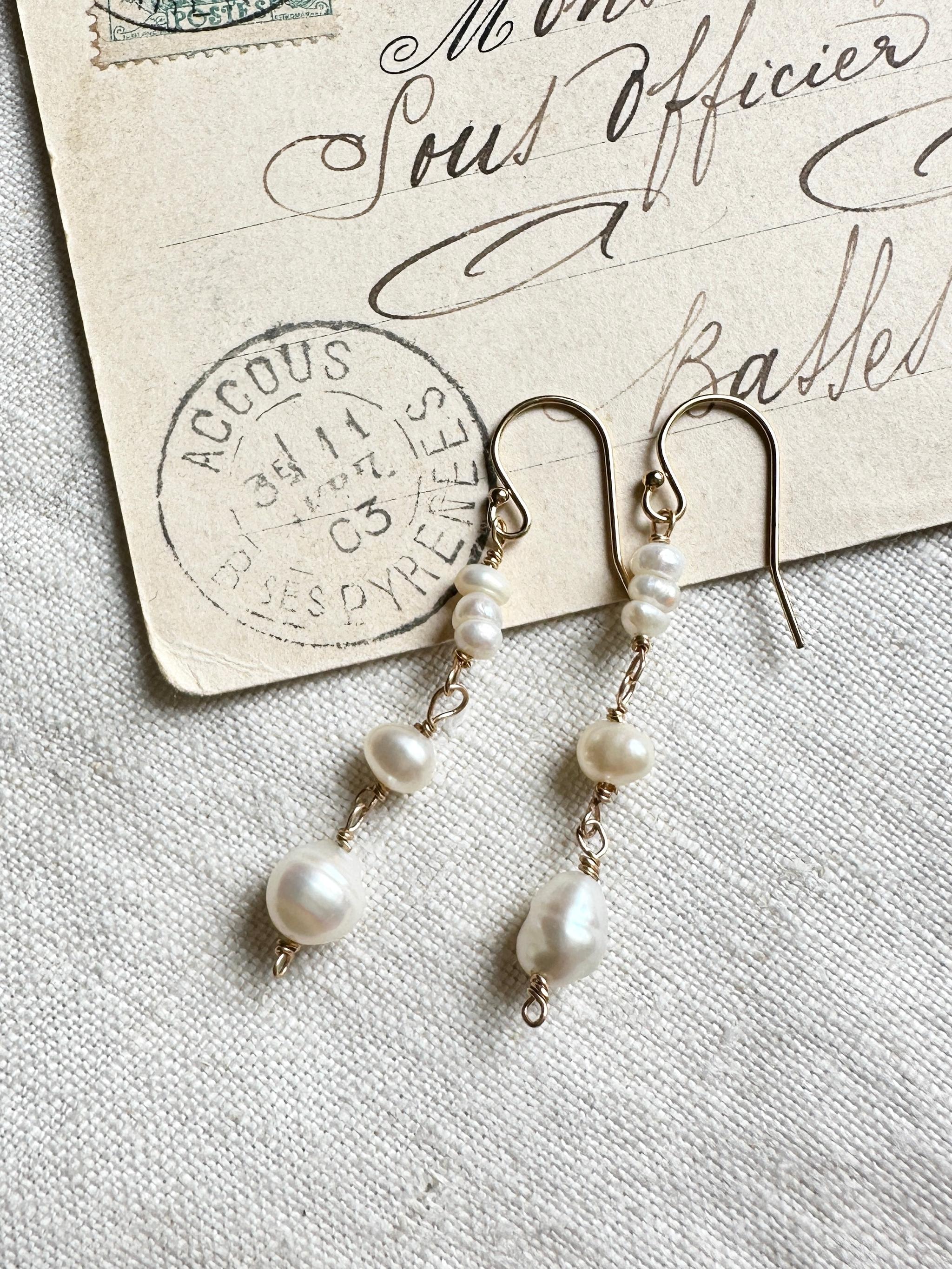 14kgf淡水パールの3ポーションピアス | 3枚目