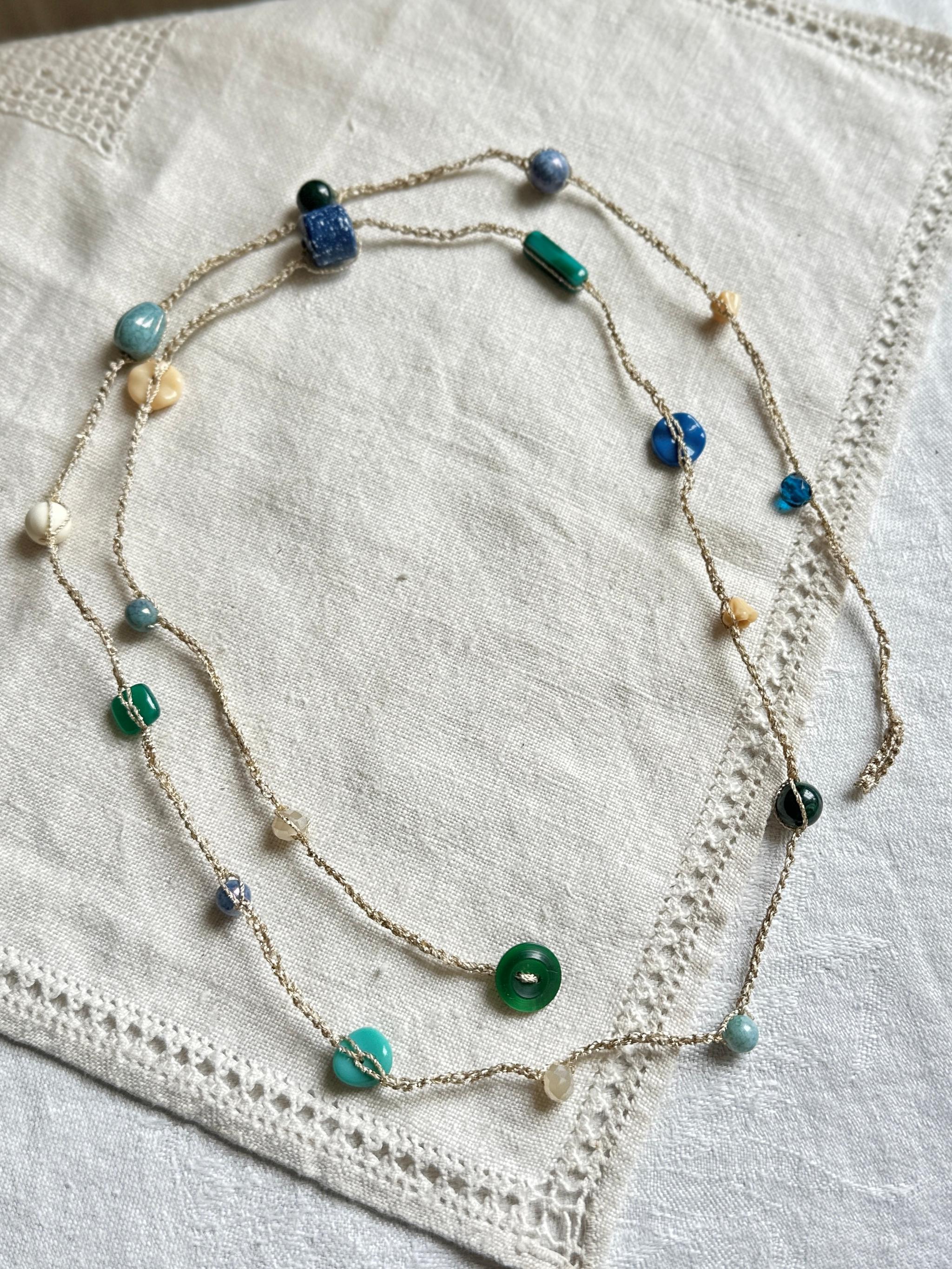 ヨーロッパビーズのカラフルクロシェネックレスロング・ブルー | 5枚目