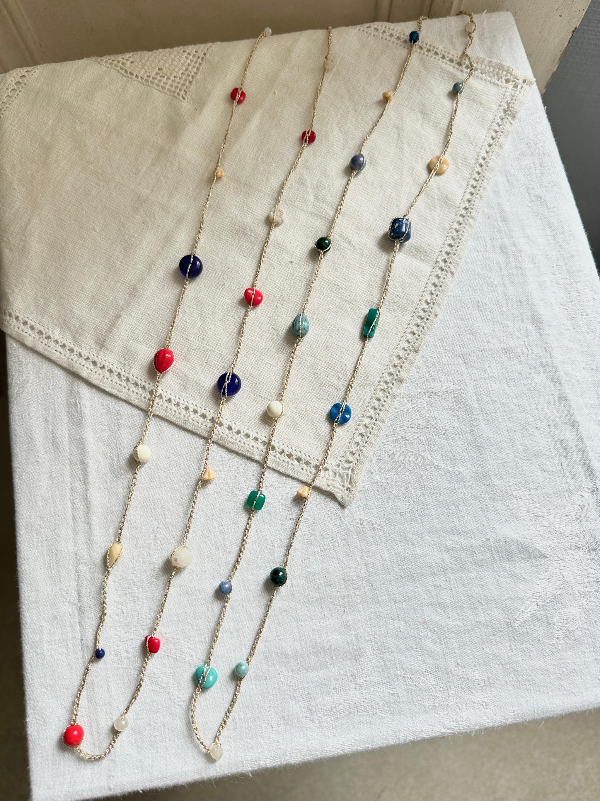 ヨーロッパビーズのカラフルクロシェネックレスロング・ブルー | 7枚目