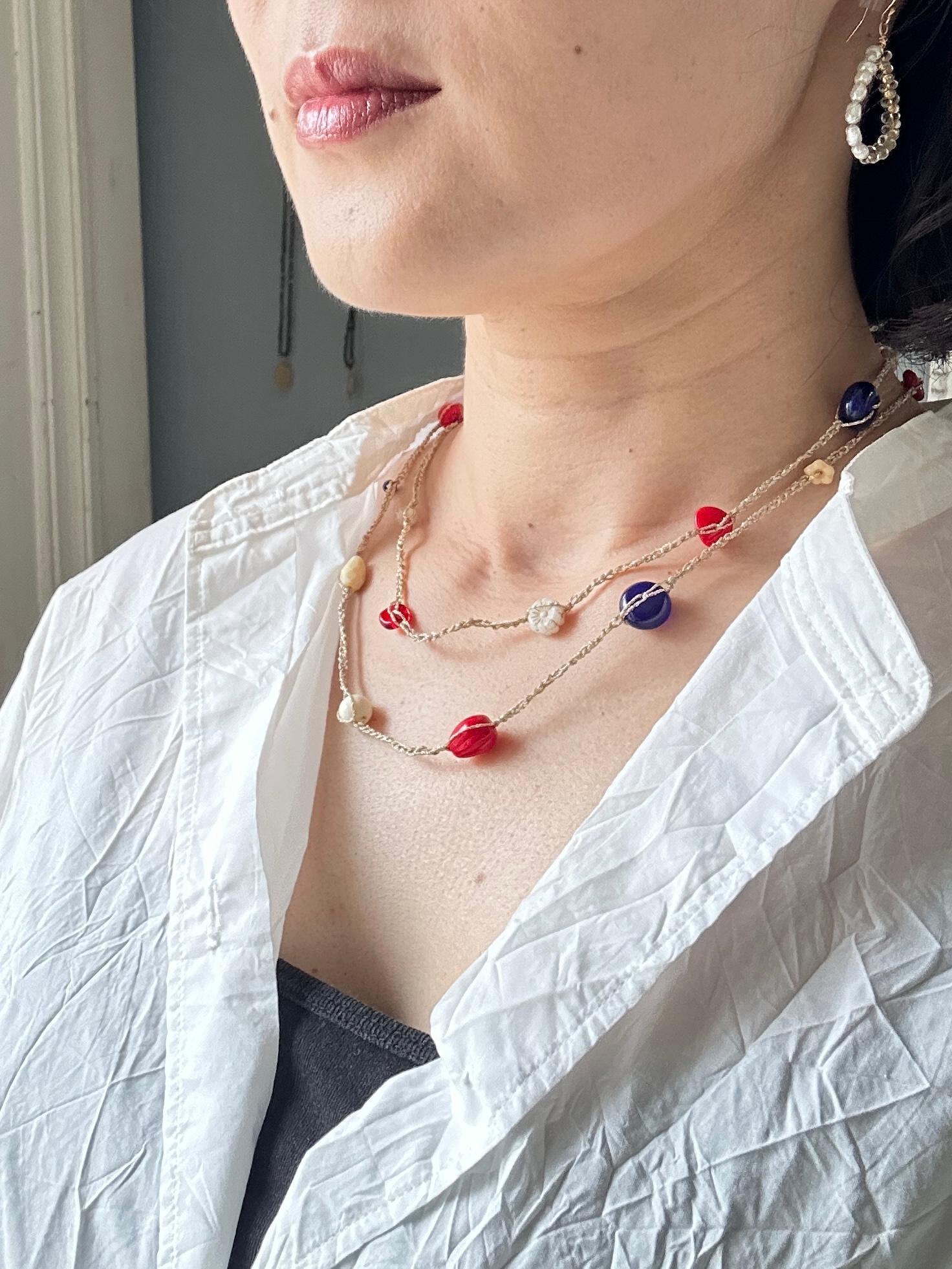 ヨーロッパビーズのカラフルクロシェネックレスロング・ブルー | 9枚目