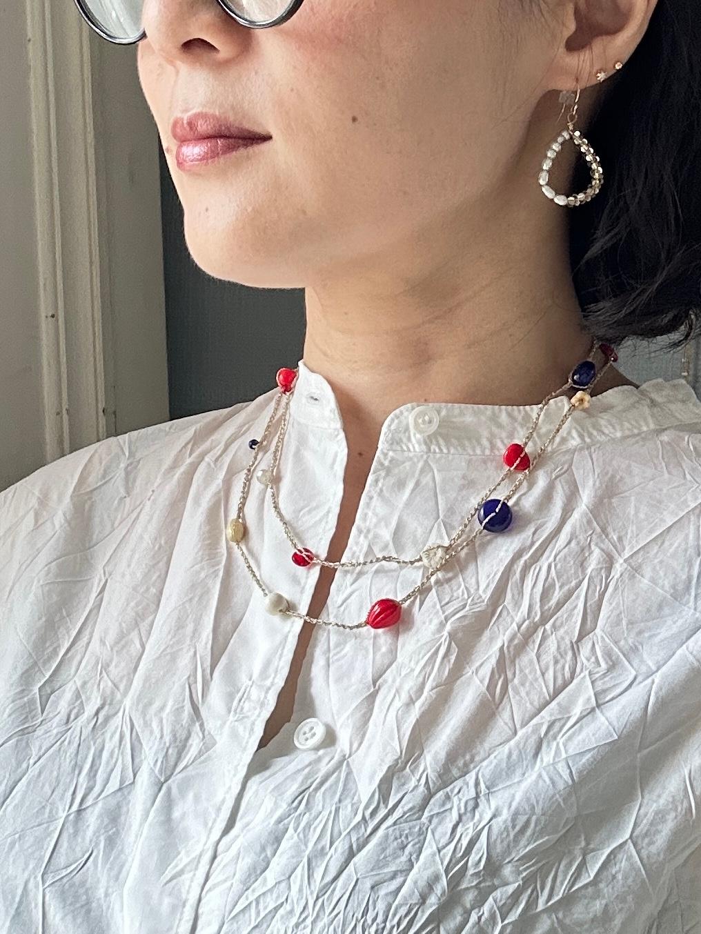 ヨーロッパビーズのカラフルクロシェネックレスロング・ピンクベージュ | 8枚目