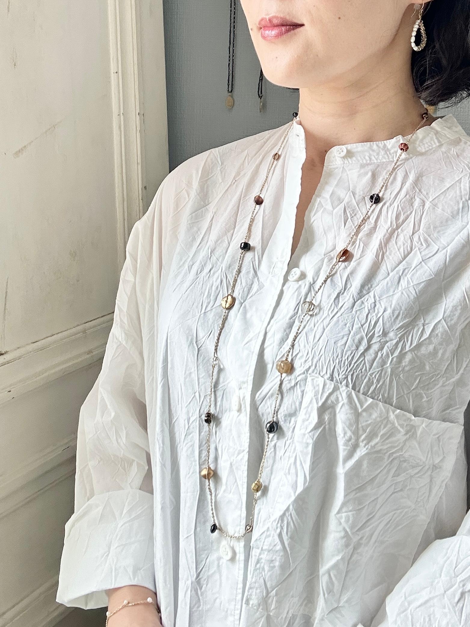 ヨーロッパビーズのカラフルクロシェネックレスロング・ブラックゴールド | 2枚目