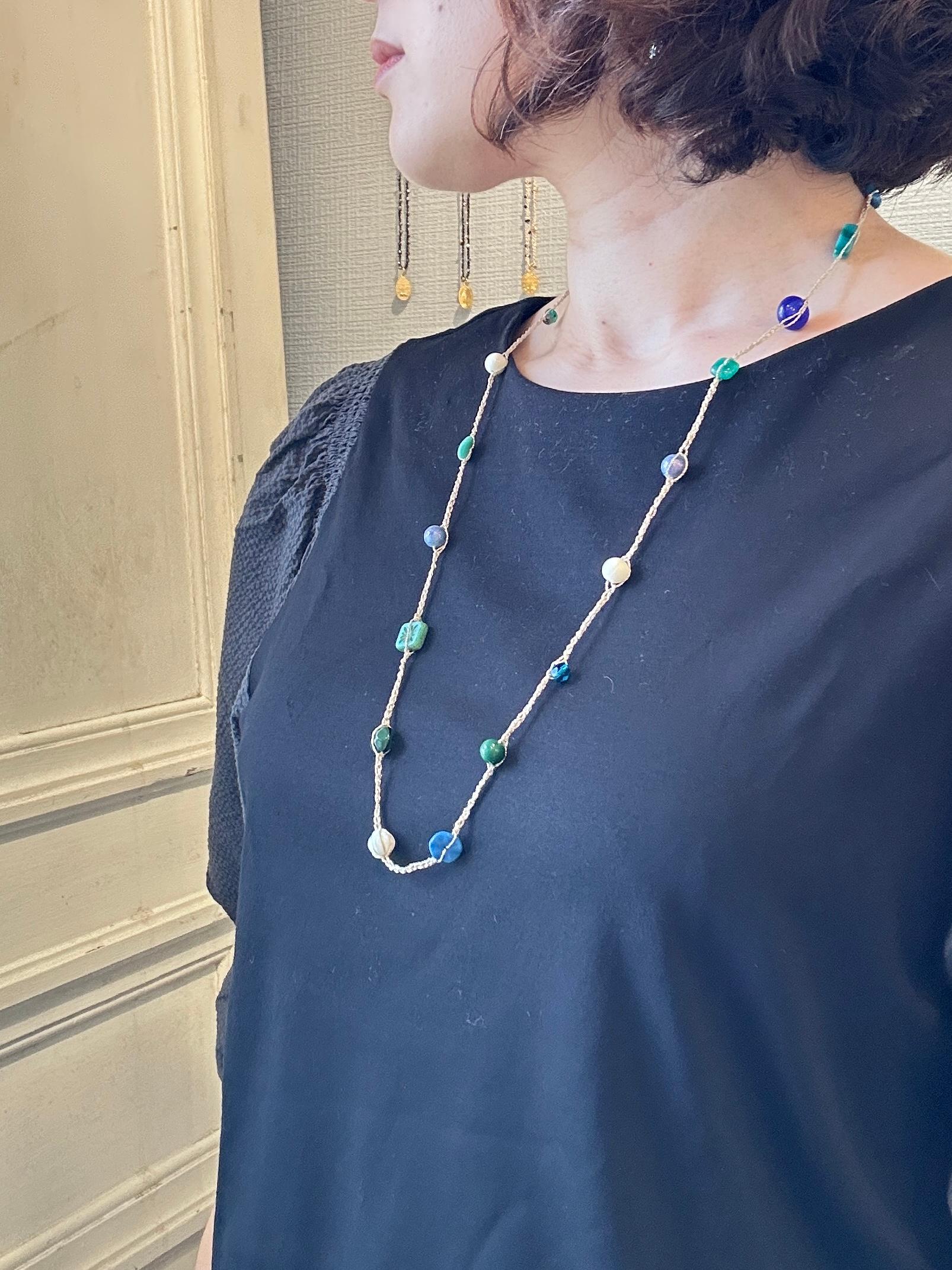 ヨーロッパビーズのカラフルクロシェネックレス少し短めロング・ブルー | 5枚目