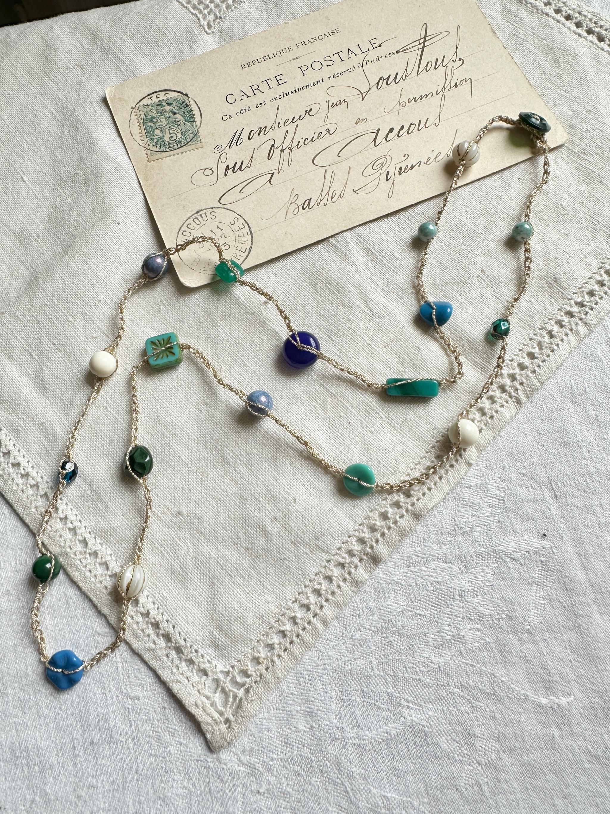 ヨーロッパビーズのカラフルクロシェネックレス少し短めロング・ブルー | 3枚目