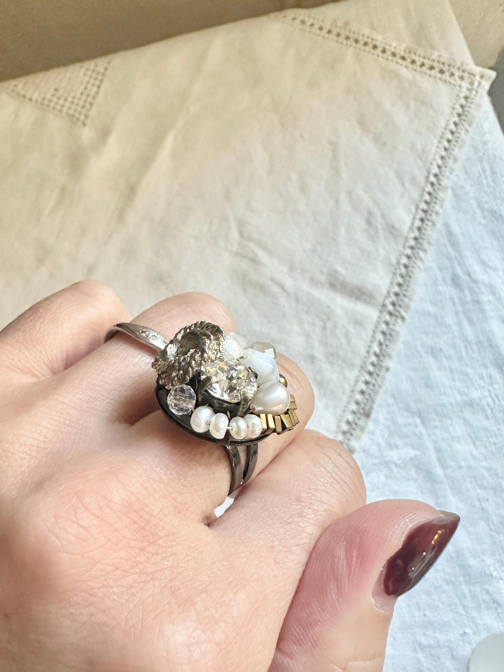 アンティークパーツのデコラティブリング・ブラックシルバー | 6枚目