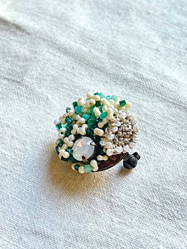 つぶつぶビーズブローチ・グリーン | 4枚目
