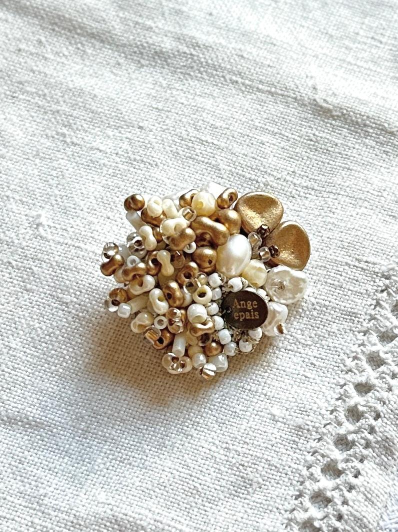つぶつぶビーズブローチ・クリームゴールド | 2枚目